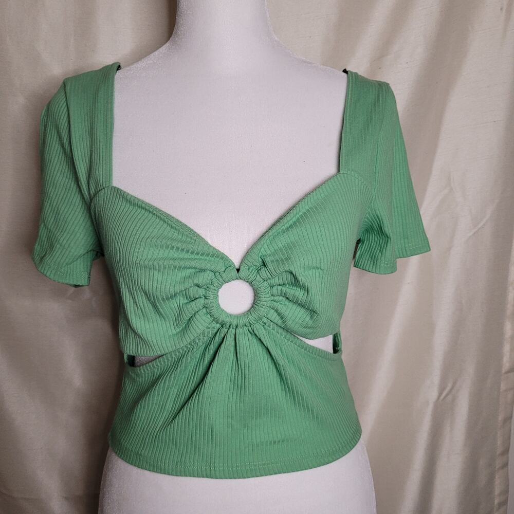 Forever 21 Green Half Top with Ring Detail - Medium